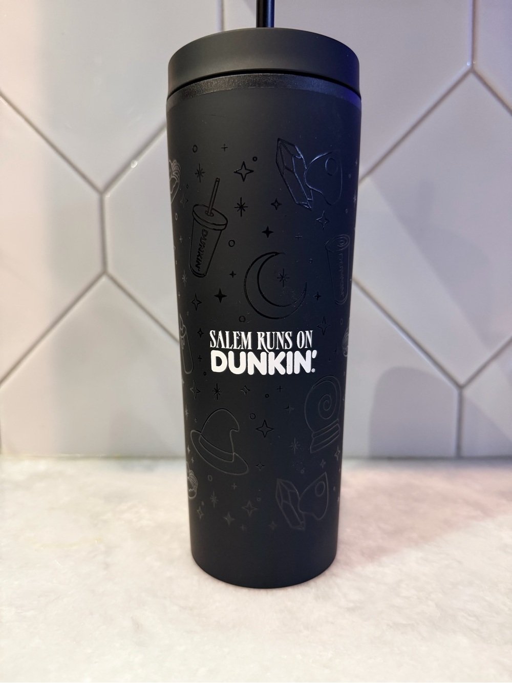 Salem Runs On Dunkin' Black Travel Tumbler